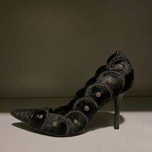 Isabella Fiore Studded Snakeskin Scalloped Heels